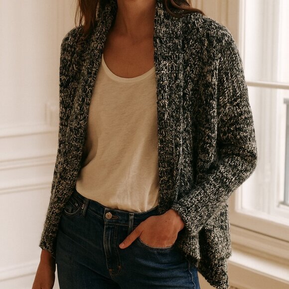 Moth Black & White Knitted Open Front  Cardigan Small - Picture 1 of 9